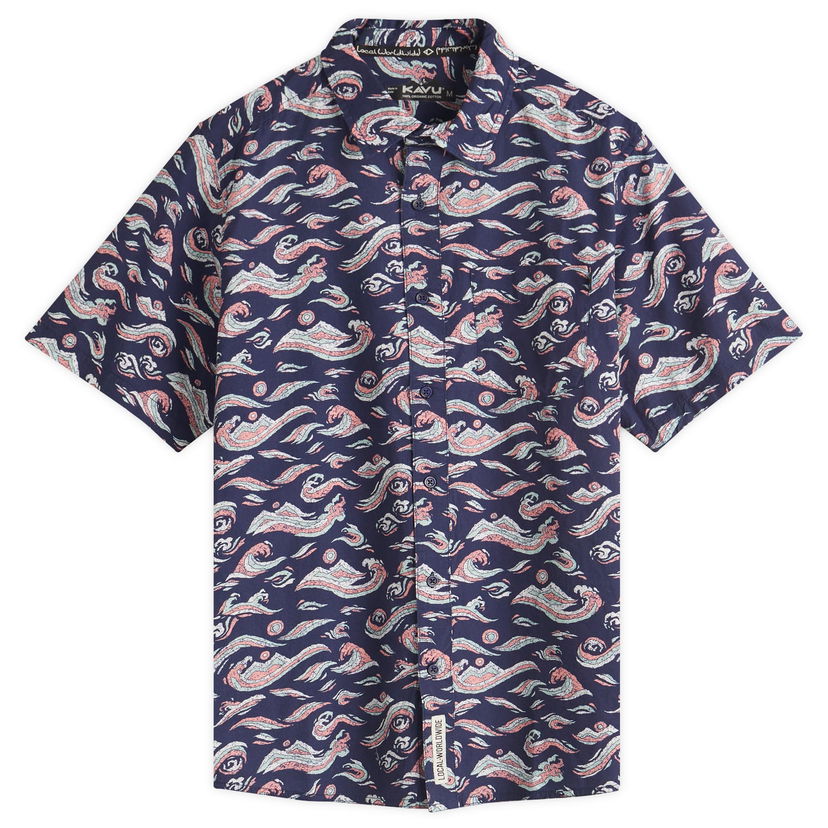 Skjorte KAVU Festaruski Stand Collar Short Sleeve Shirt Mørkeblå | 5036-2564