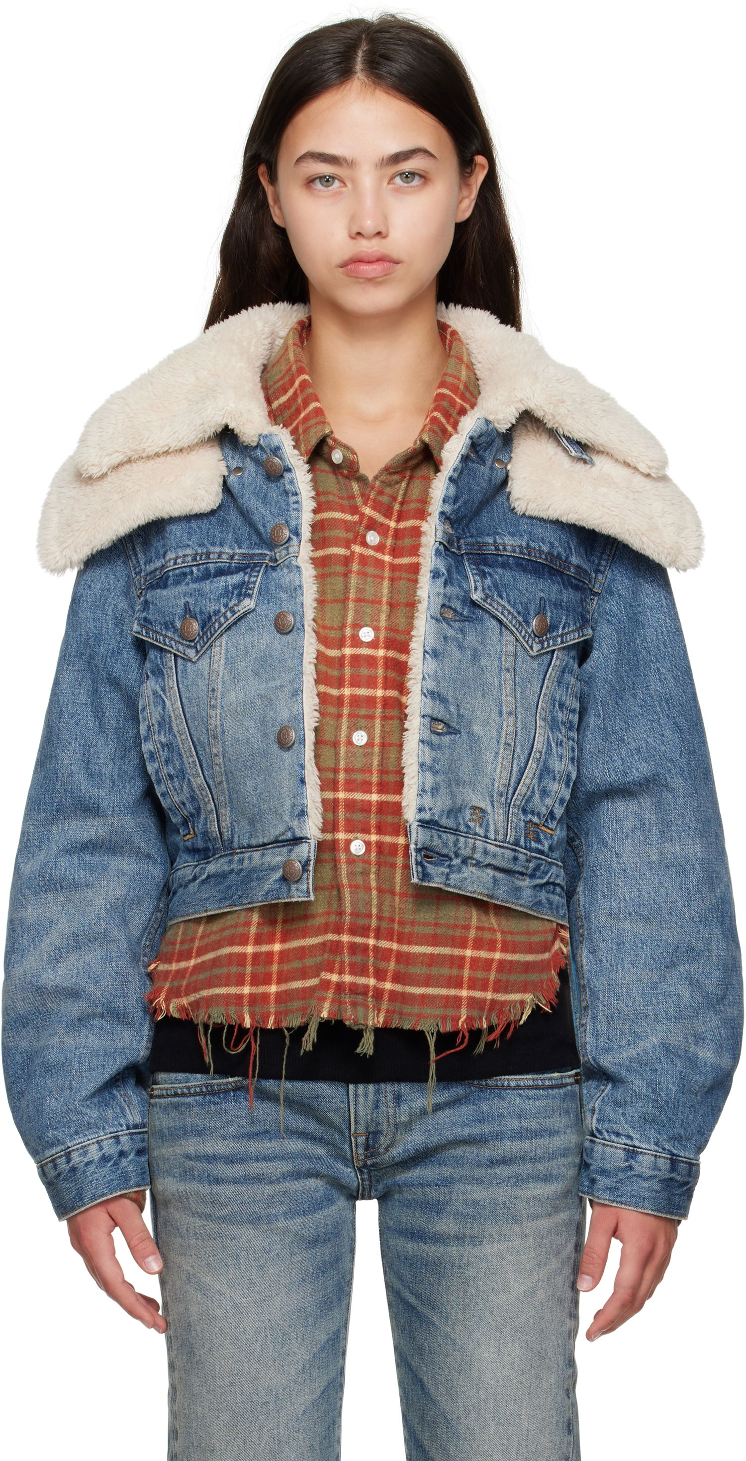 Jakke R13 R13 Double Collar Sherpa Trucker Jacket Blå | R13WD181-D344A, 0