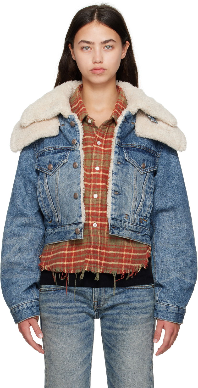 Jakke R13 R13 Double Collar Sherpa Trucker Jacket Blå | R13WD181-D344A