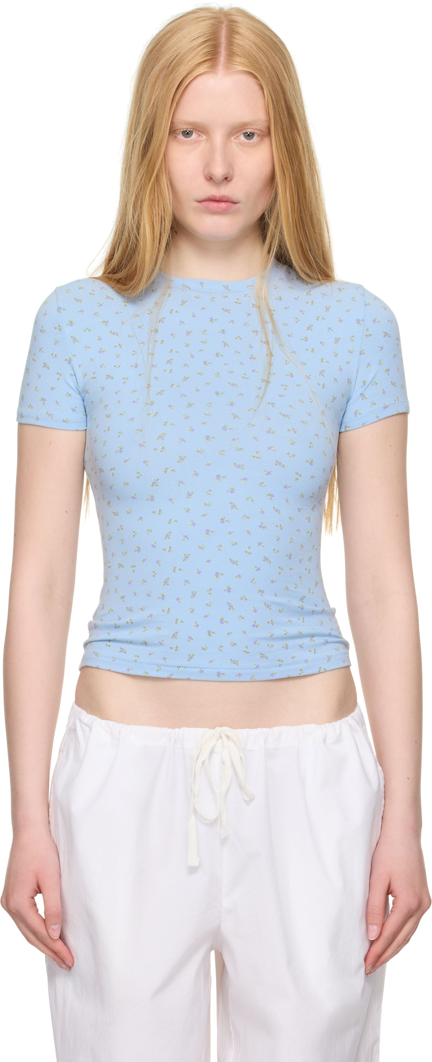 T-shirt SKIMS SKIMS Cotton Jersey T-Shirt with Floral Print Blå | SS-STT-9004W, 0