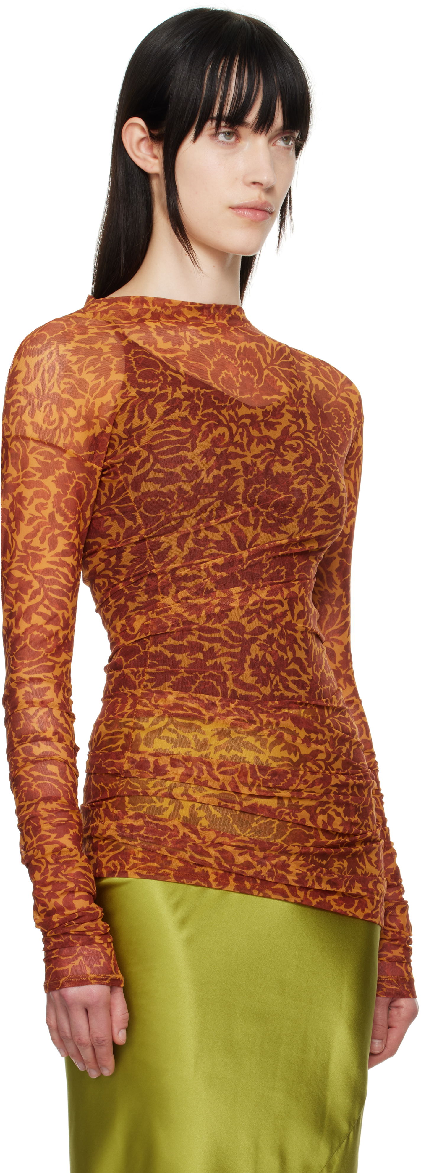 T-shirt Dries Van Noten Dries Van Noten Printed Long Sleeve T-shirt Orange | 251-011161-1619, 1