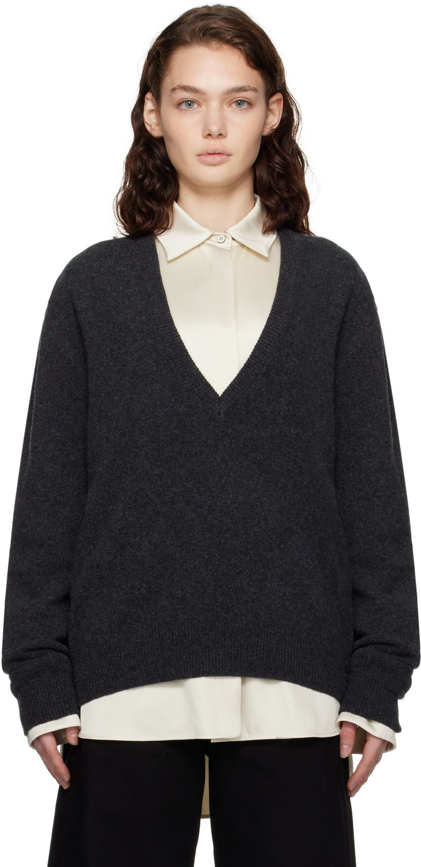 Sweater LEMAIRE LEMAIRE Deep V-Neck Sweater Grå | TO1253 LK1026