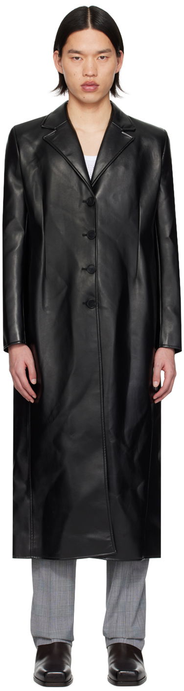 Frakker Coperni Coperni Button Faux-Leather Longline Coat Sort | COPM20829MEN