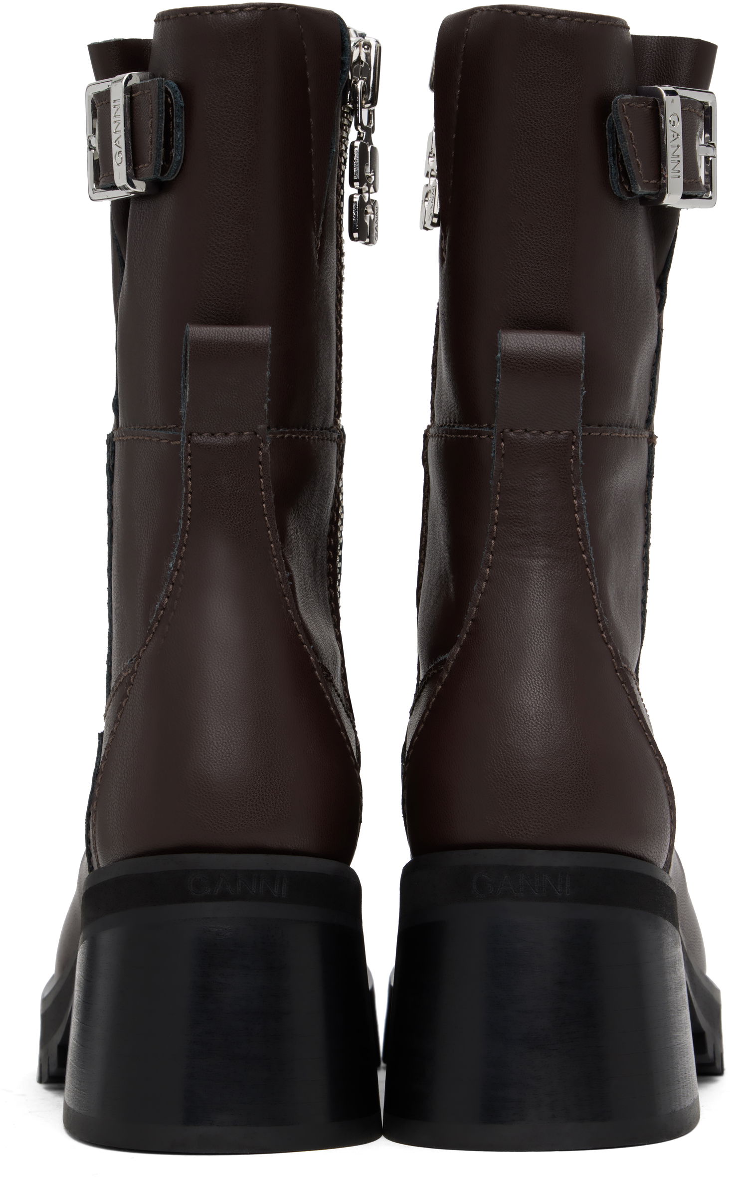Tøj GANNI GANNI Feminine Buckle Platform Boots Brun | S2785, 1