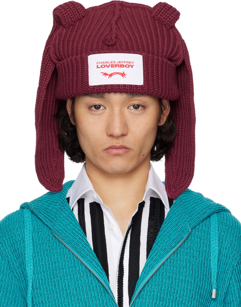 Beanie Charles Jeffrey Loverboy Charles Jeffrey LOVERBOY Chunky Knit Rabbit Beanie Bourgogne | 54130402