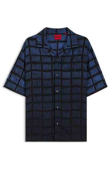 Skjorte BOSS Oversized-Fit Square-Print Poplin Shirt Blå | 50545317