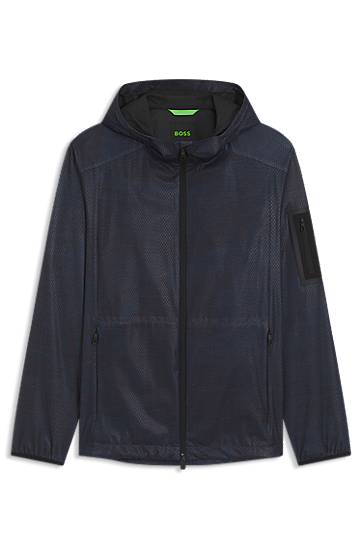Parka BOSS BOSS Active Hooded Parka Jacket with All-Over Print Mørkeblå | 50547720