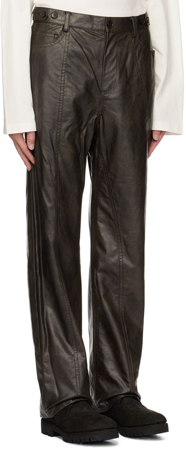 Bukser Feng Chen Wang Feng Chen Wang Faux-Leather Trousers Brun | FMF18TR09, 1