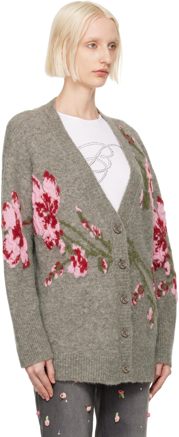 Sweater Blumarine Floral Embroidered Cardigan Grå | A422M489A, 1