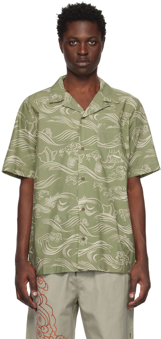 Skjorte Maharishi Wave Print Relaxed Fit Shirt Grøn | 4263