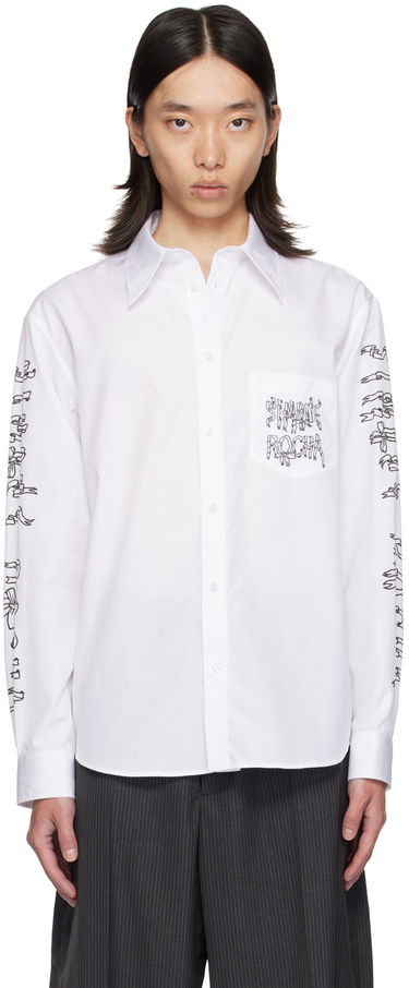 Skjorte Simone Rocha Simone Rocha Ribbon Logo Print Shirt Hvid | 5281P1921 1025, 0