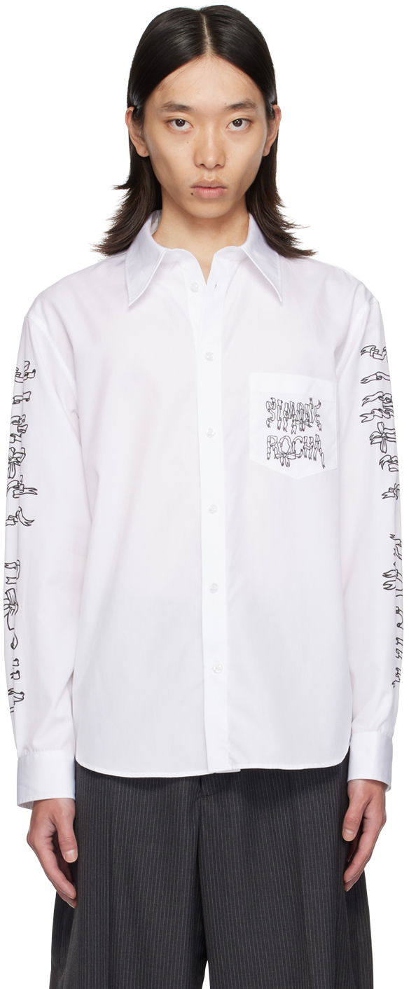 Skjorte Simone Rocha Simone Rocha Ribbon Logo Print Shirt Hvid | 5281P1921 1025