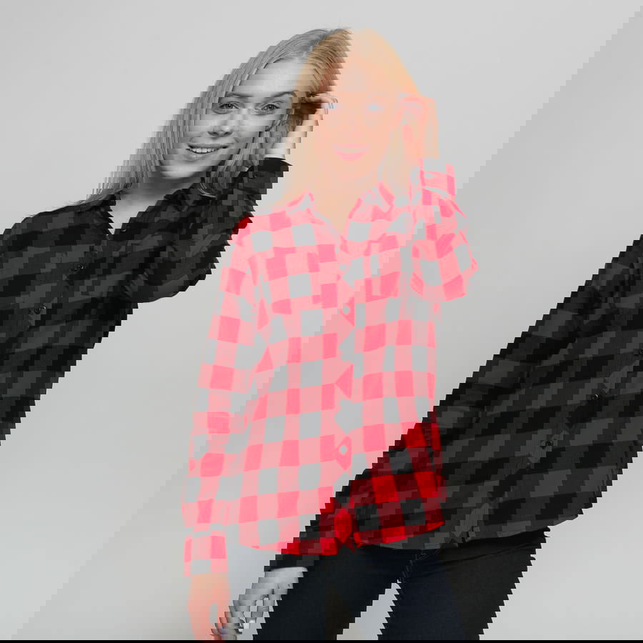 Skjorte Urban Classics Ladies Turnup Checked Flanell Shirt Flerfarvet | tb1280 Black/ Red, 0