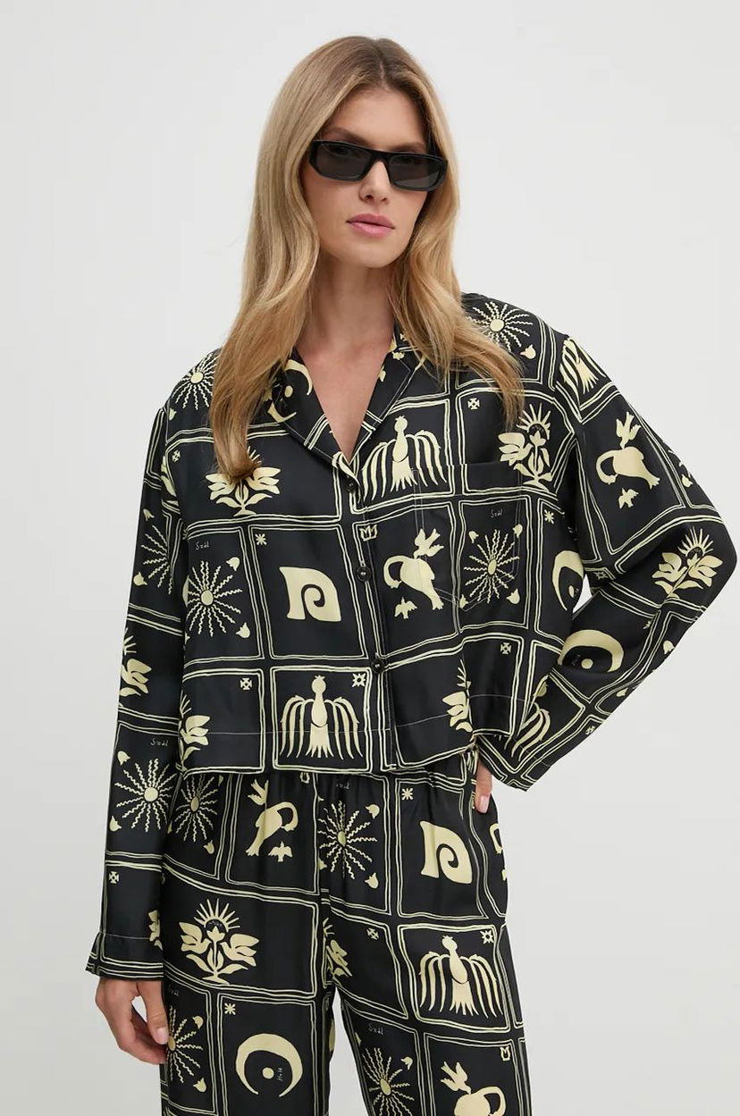 Skjorte Nanushka Relaxed Fit Printed Shirt with Classic Collar Sort | NW24PFTP5499