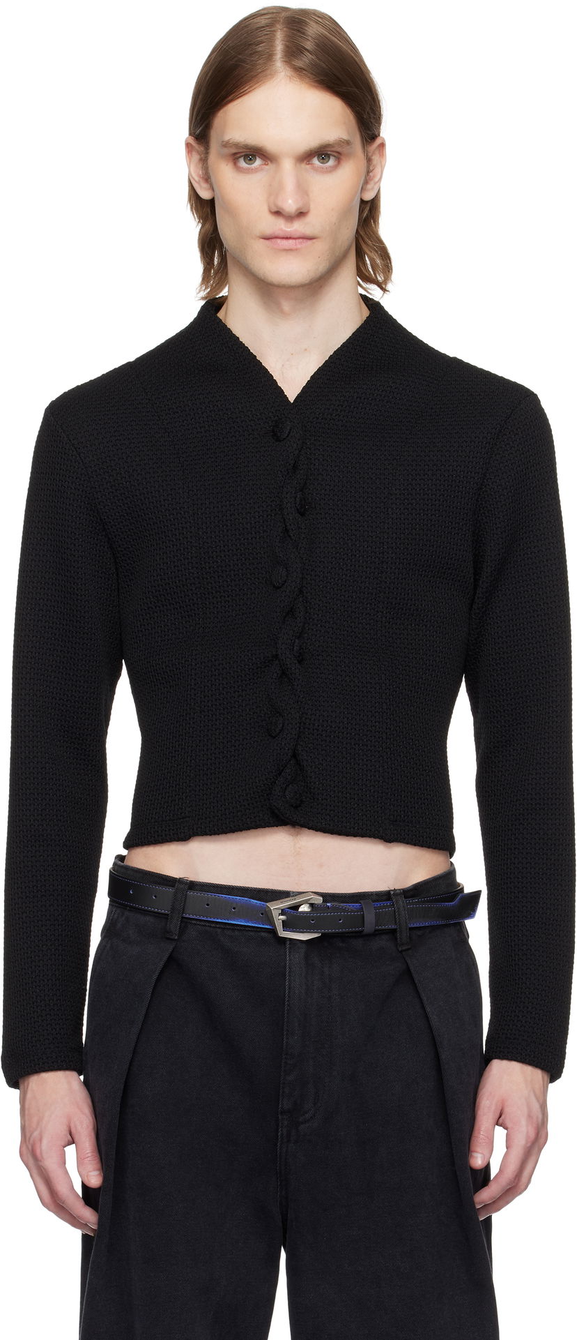 Sweater ADER ERROR ADER error Cropped Cable Knit Cardigan Sort | BO01SSKT0702BK