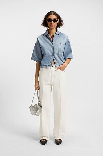 Jakke BOSS HUGO Relaxed-Fit Denim Blouse Blå | 50535366, 1