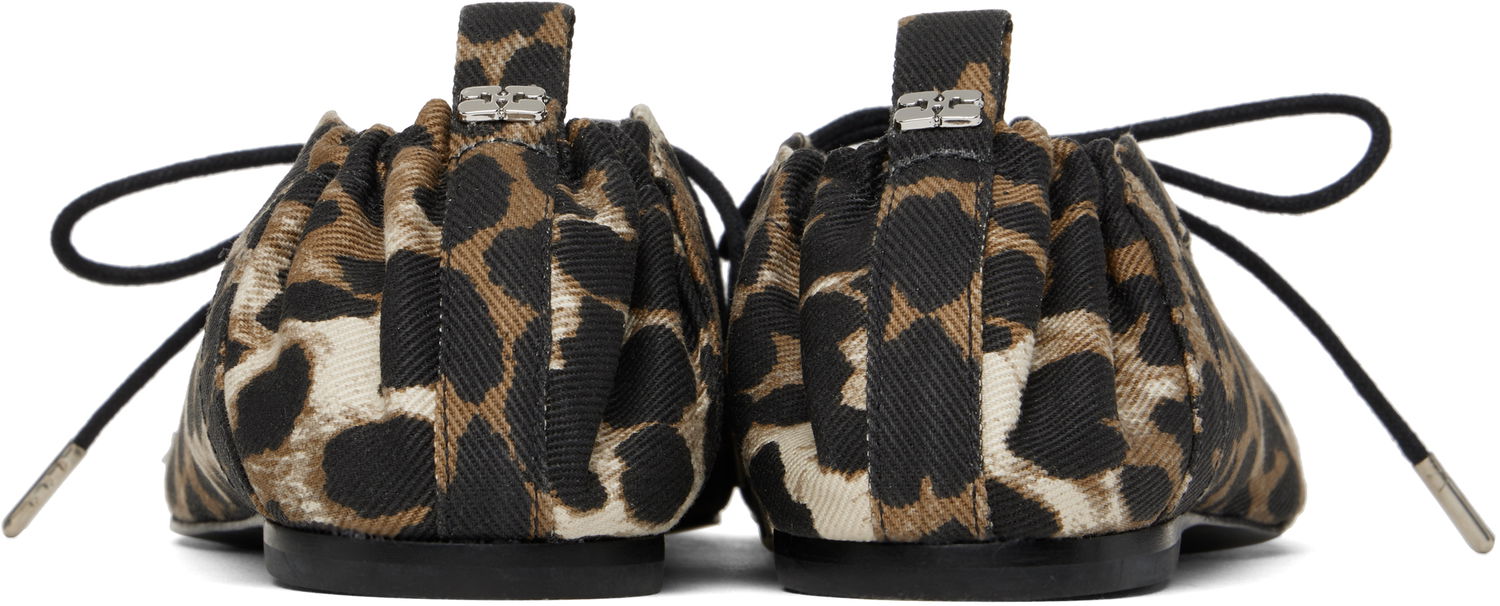 Tøj GANNI GANNI Printed Denim Lace-Up Ballerina Flats Brun | S2961, 1