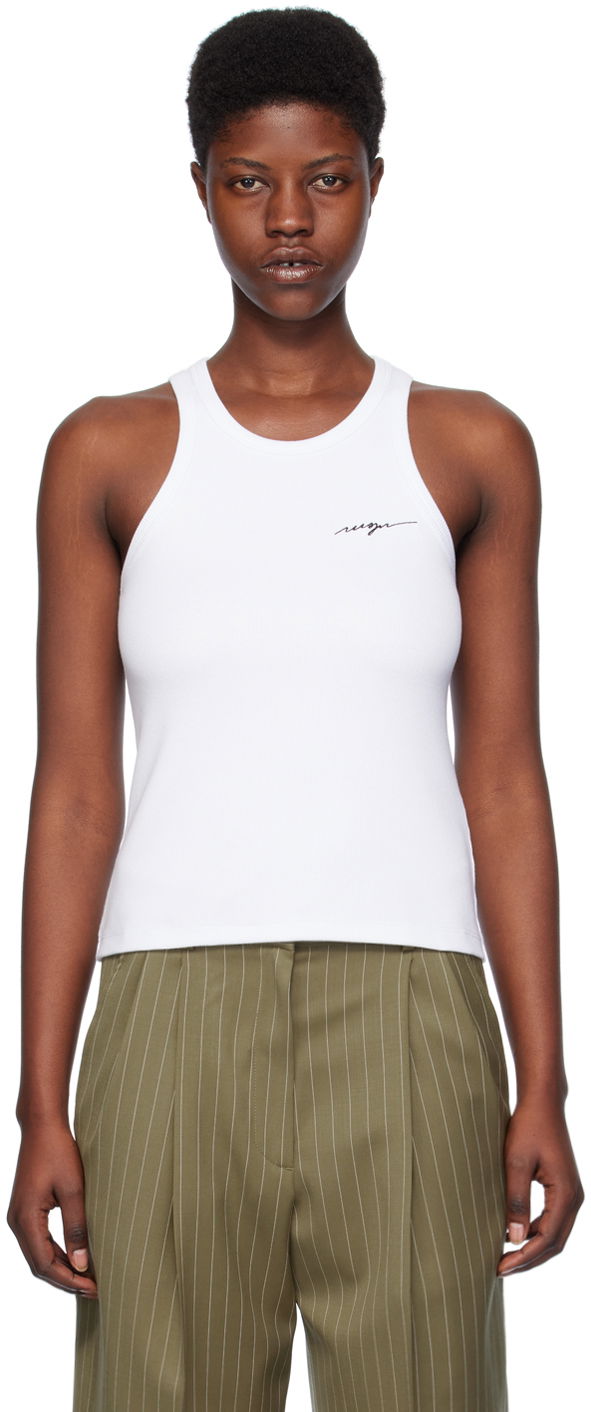 Tanktop MSGM Embroidered Tank Top Hvid | 3641MDT86 247108
