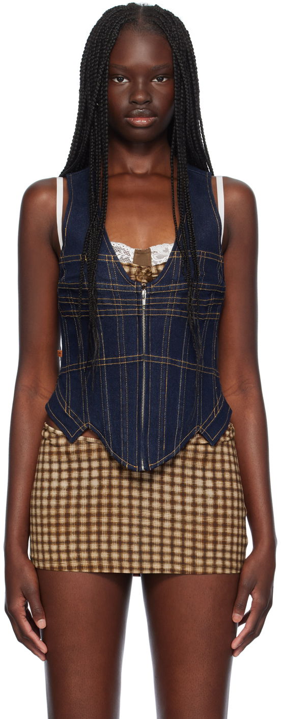 Vest Miaou Miaou Dolly Denim Corset Top Blå | 7146RWDBLD