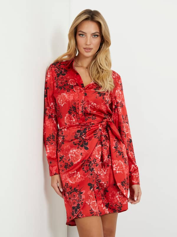 Kjole GUESS Floral Print Mini Dress Rød | W3RK91WF1T2, 0