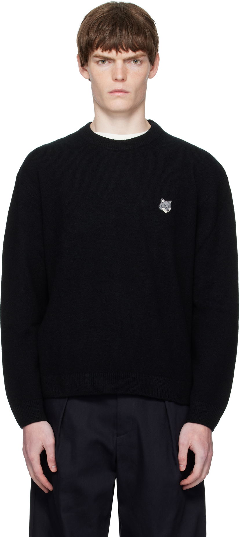 Sweater MAISON KITSUNÉ Maison Kitsuné Fox Head Lambswool Sweater Sort | PM00803KT1006