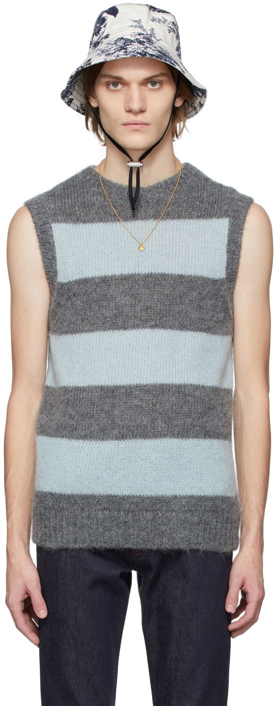 Sweater Erdem Erdem Ethan Mohair Striped Vest Grå | MW22_801MGGMK