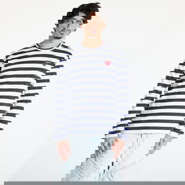 T-shirt Comme des Garçons Comme des Garçons PLAY Stripe Emblem Long Sleeve T-Shirt with Rhinestone Mørkeblå | AX-T805 NAVYxWHITE, 0