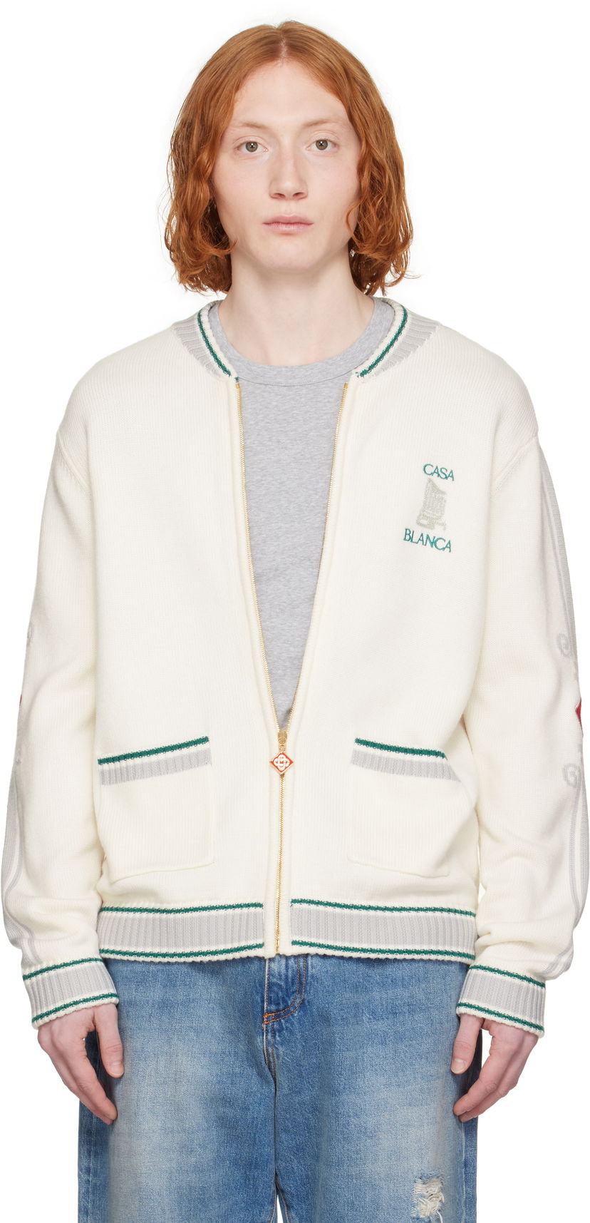 Sweater Casablanca Casablanca Casa Club Bomber Jacket Hvid | MPS25-KW-879-01