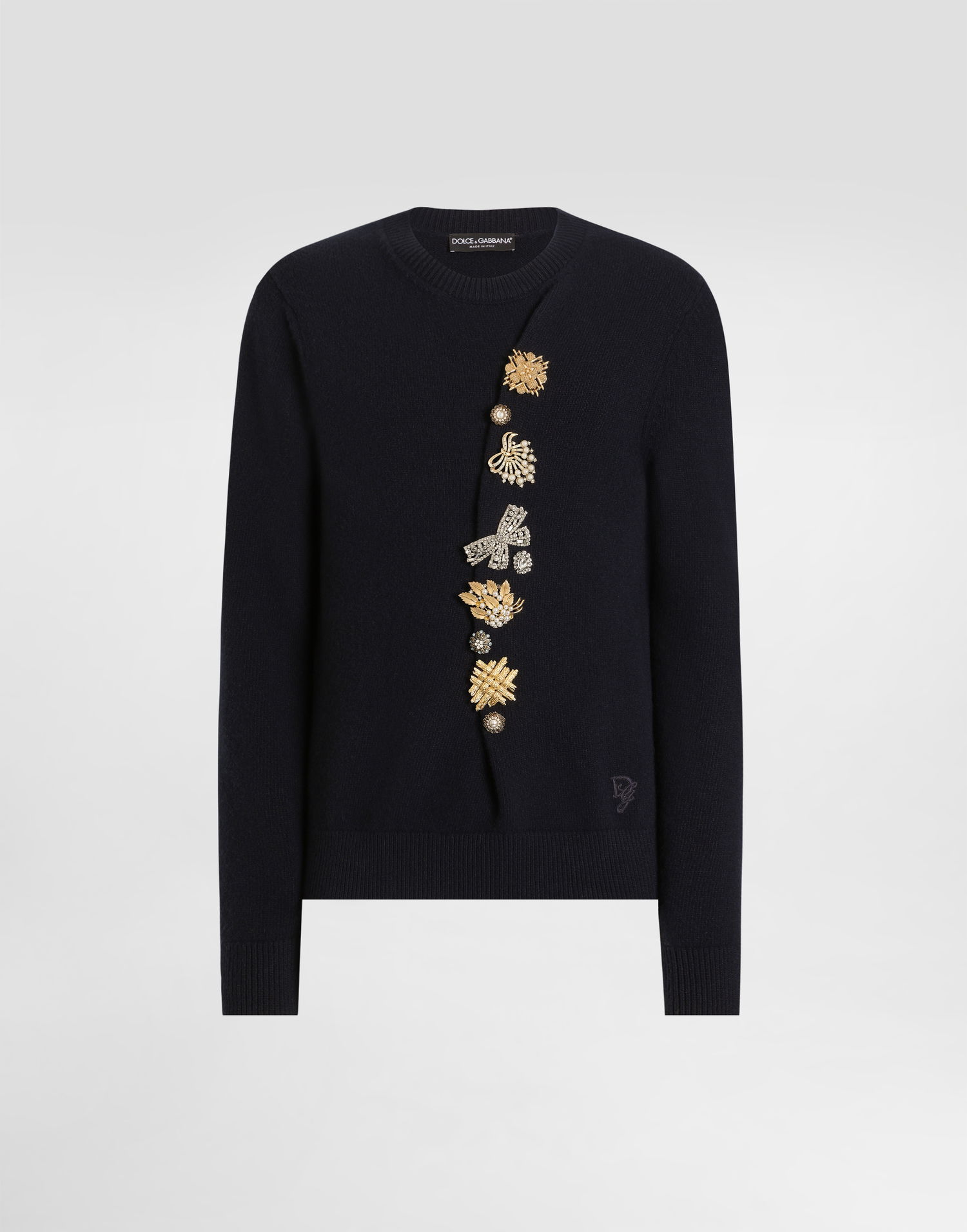 Sweater Dolce & Gabbana Wool Round-Neck Sweater With Jeweled Buttons Sort | GXX91ZJCVWRB0665, 0