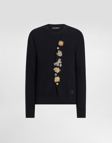 Sweater Dolce & Gabbana Wool Round-Neck Sweater With Jeweled Buttons Sort | GXX91ZJCVWRB0665, 0