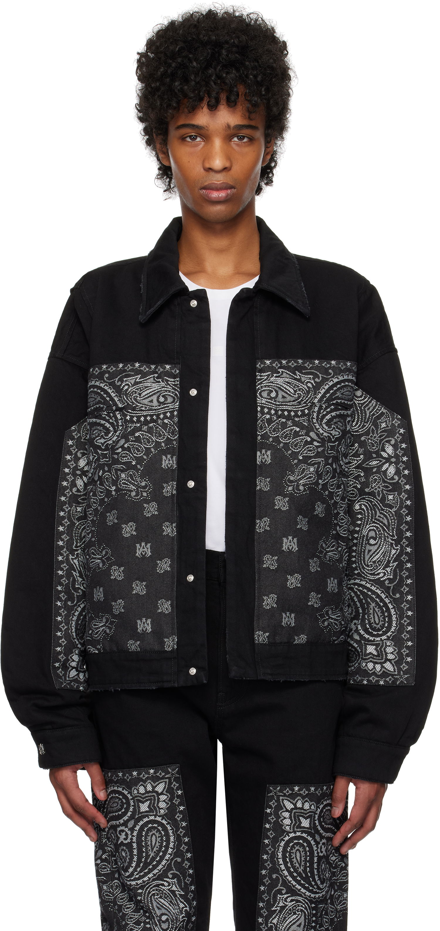 Jakke AMIRI AMIRI Bandana Jacquard Denim Jacket Sort | AMDNBN1007, 0
