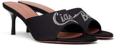 Tilbehør Amina Muaddi Amina Muaddi 'Bella' 60 Heeled Sandals Sort | BELLA SLIPPER 60 BLOCK SATIN, 3