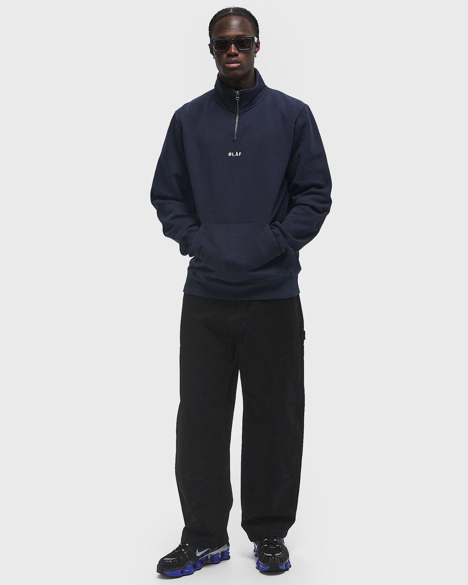 Sweater ØLÅF Olaf Block Zip Mock Neck Sweatshirt XL Mørkeblå | M200201-NAVY, 1