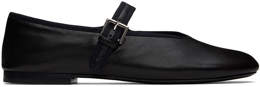 Tøj The Row Leather Ballerina Flats With Buckle Sort | F1396-N60