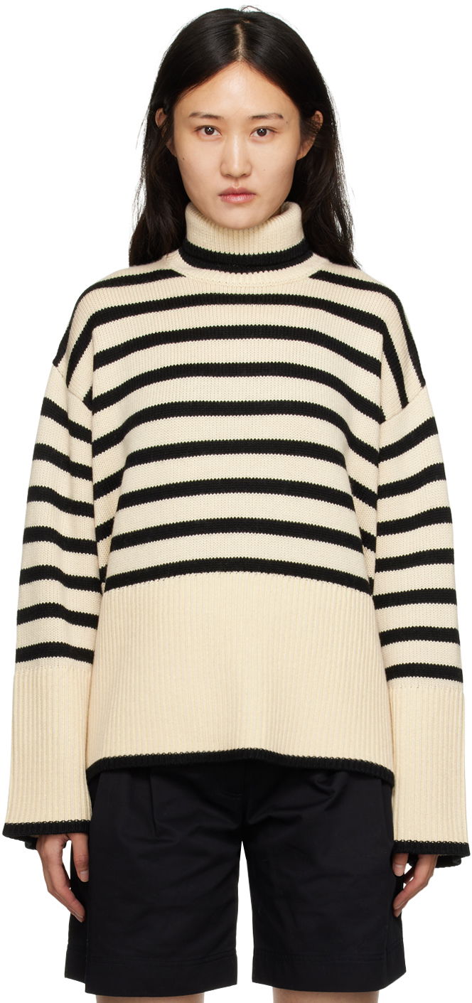 Sweater TOTEME Signature Stripe Turtleneck Sweater Beige | 212-562-758