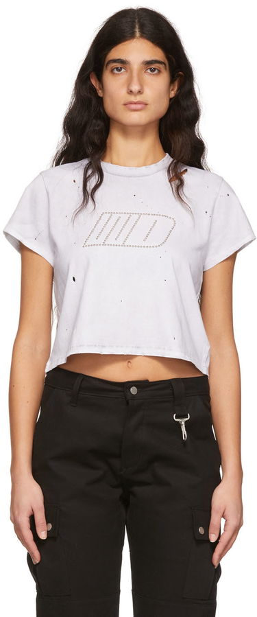 Crop top We11done Cropped Distressed Studded T-Shirt Hvid | WD-TT1-22-512-W-WH, 0