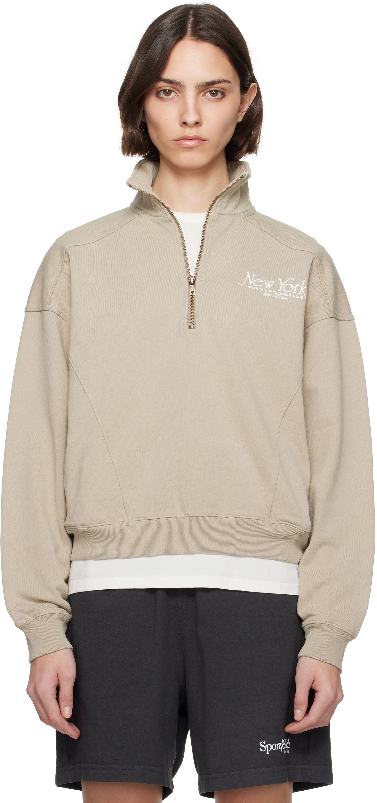 Sweatshirt Sporty & Rich Sporty & Rich NY 94 Quarter Zip Sweatshirt Beige | ST073622508GY15, 0