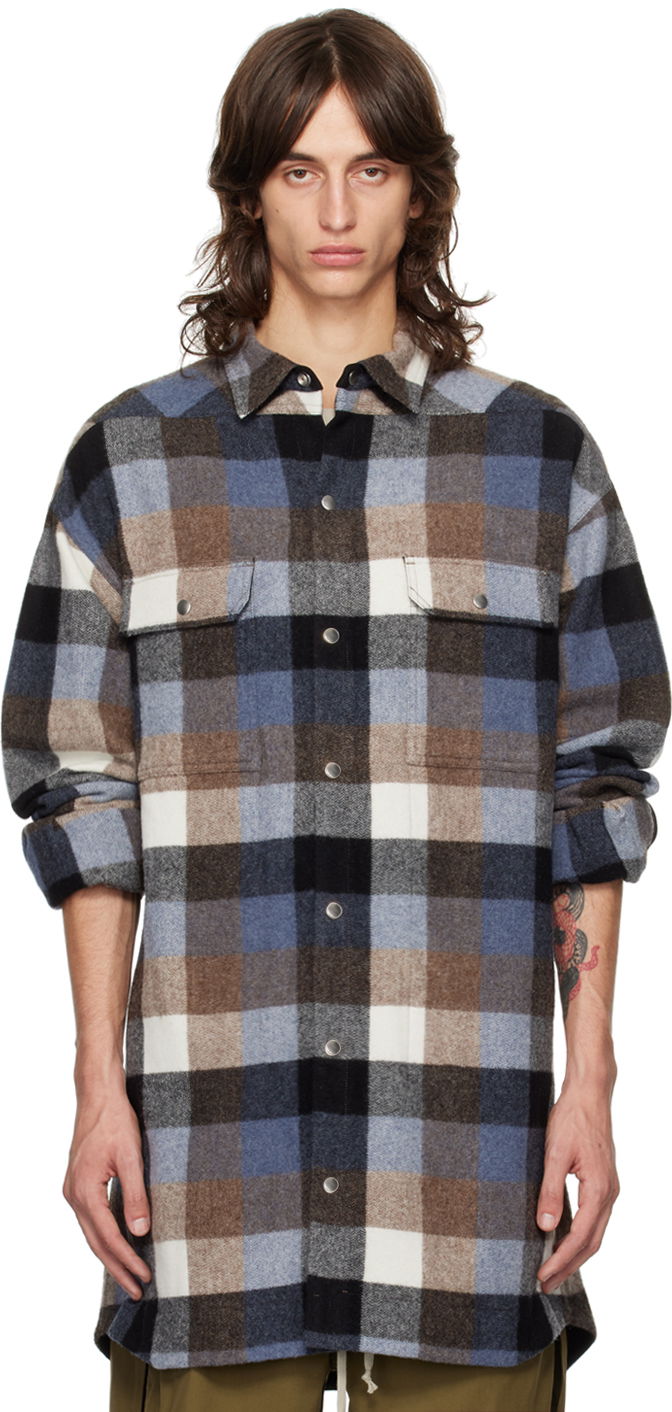 Skjorte Rick Owens Blue Porterville Oversized Shirt Sort | RU02D6728 WLDP, 0