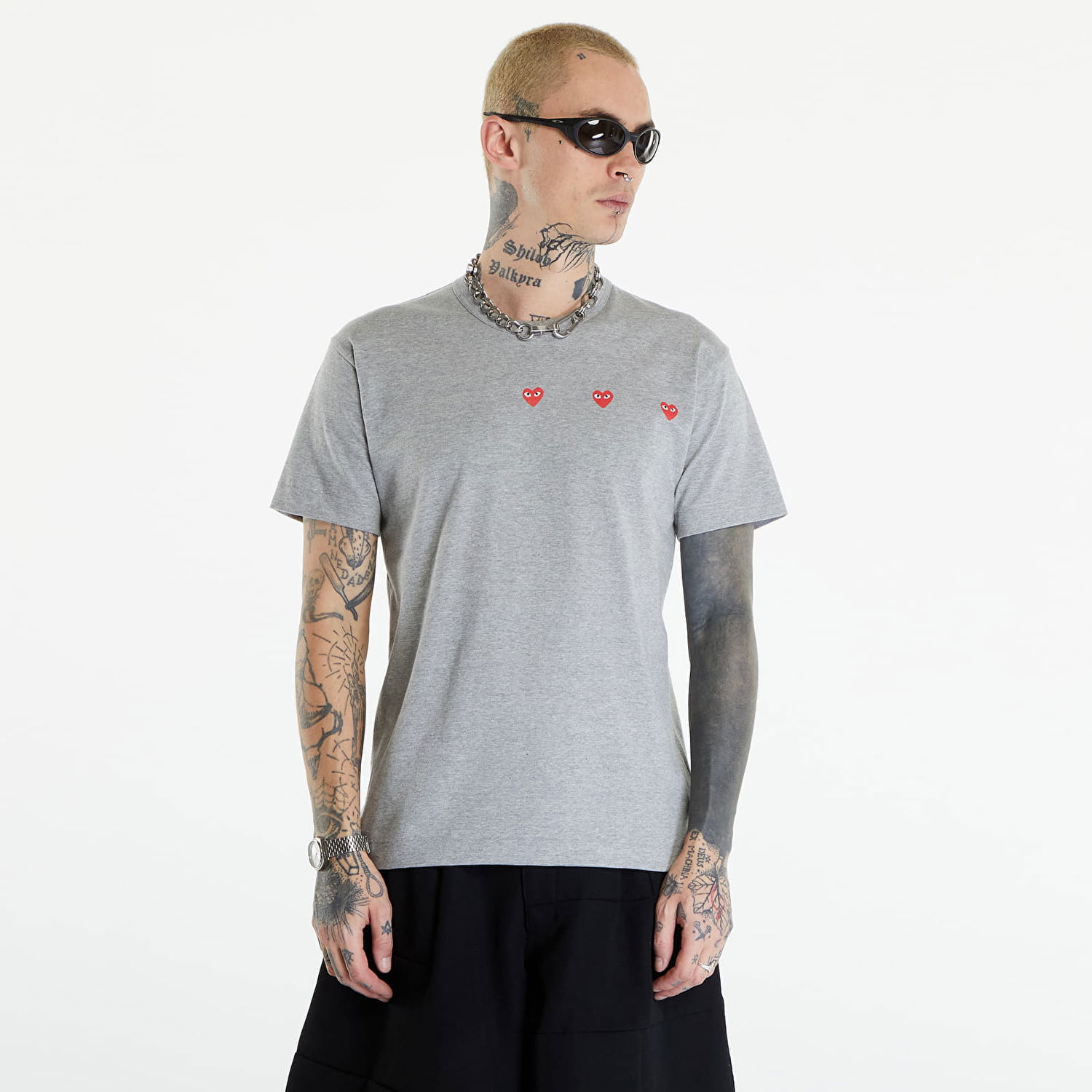 T-shirt Comme des Garçons PLAY Short Sleeve Logo Print T-Shirt UNISEX Grey Grå | AXT337 grey, 0