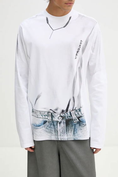 T-shirt Y/PROJECT Trompe L'oeil Long Sleeve Graphic T-Shirt Hvid | 204TS021, 1