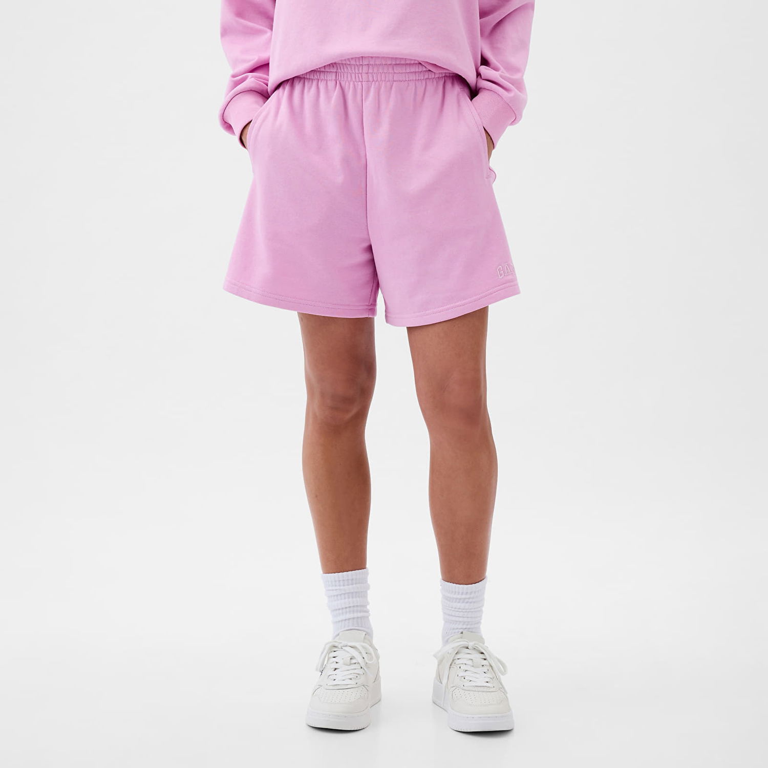 Shorts GAP French Terry Logo Boyfriend Shorts Sugar Lyserød | 870978-00, 0