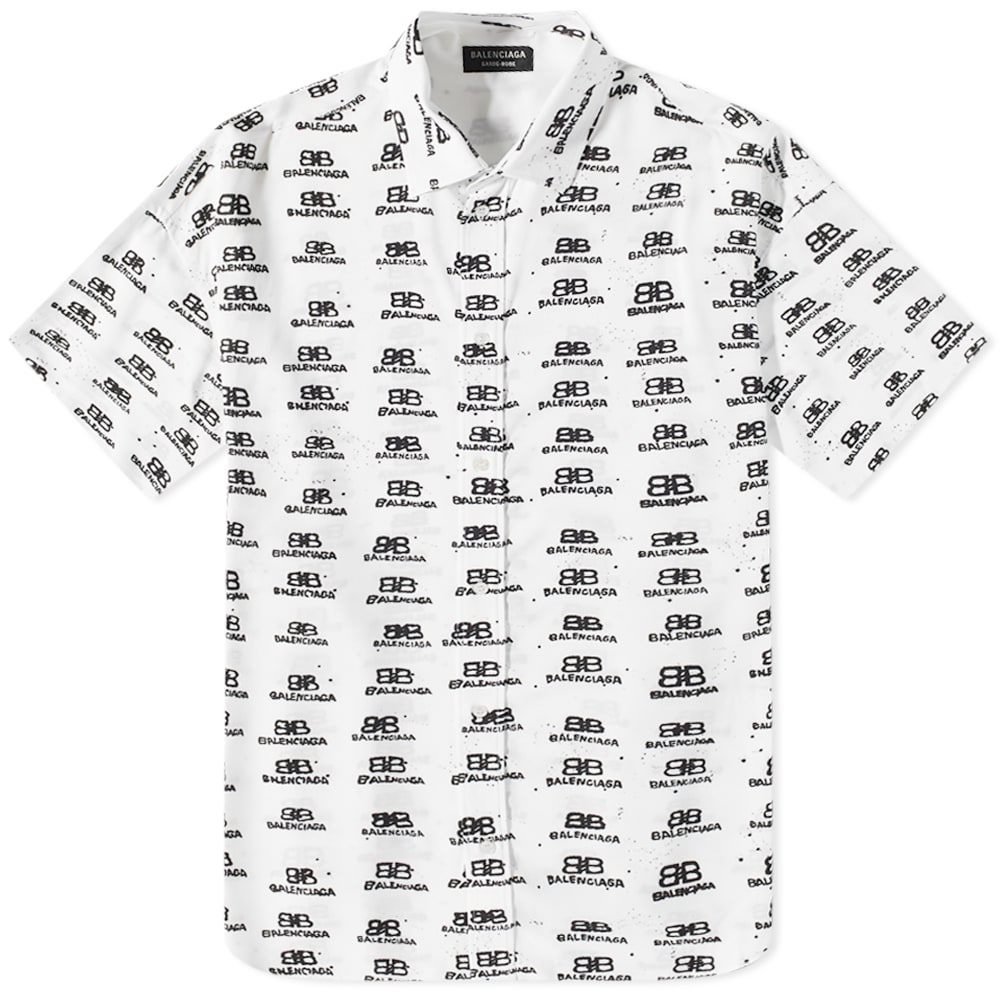 Skjorte Balenciaga BB Oversize Short Sleeve Shirt White/Black Hvid | 725382-TNL88-9040, 0