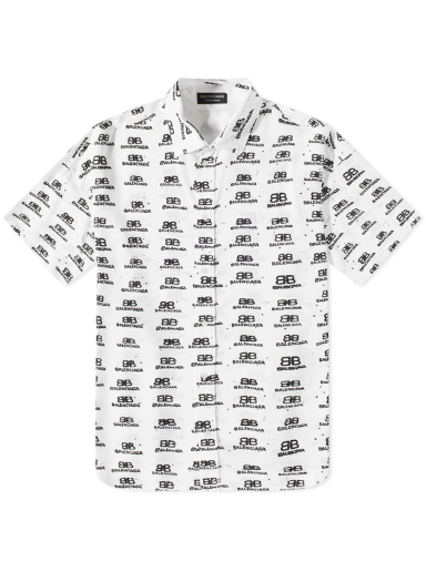 Skjorte Balenciaga BB Oversize Short Sleeve Shirt White/Black Hvid | 725382-TNL88-9040