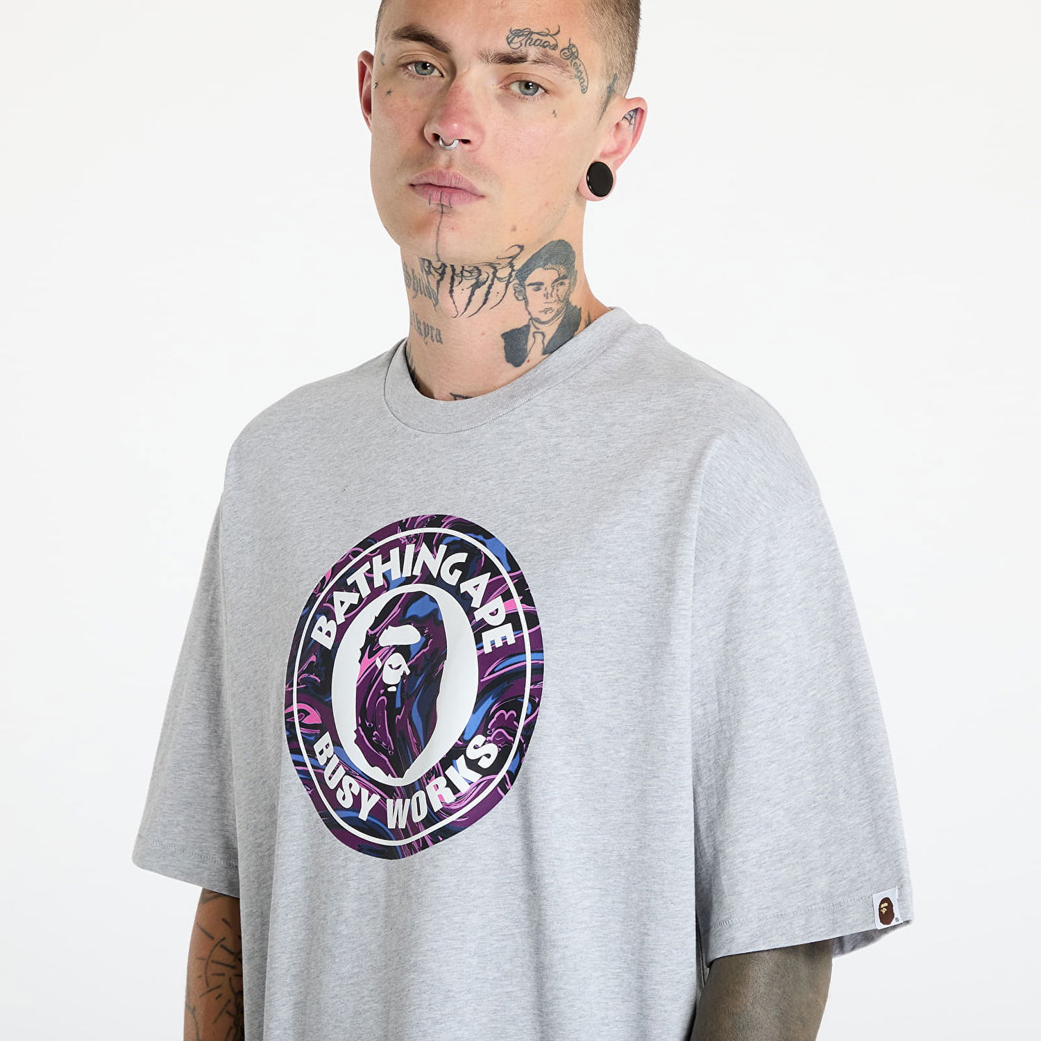 T-shirt BAPE A BATHING APE Marbling Camo Busy Works Relaxed Fit Tee Gray Grå | 001TEK801324M GRA, 1