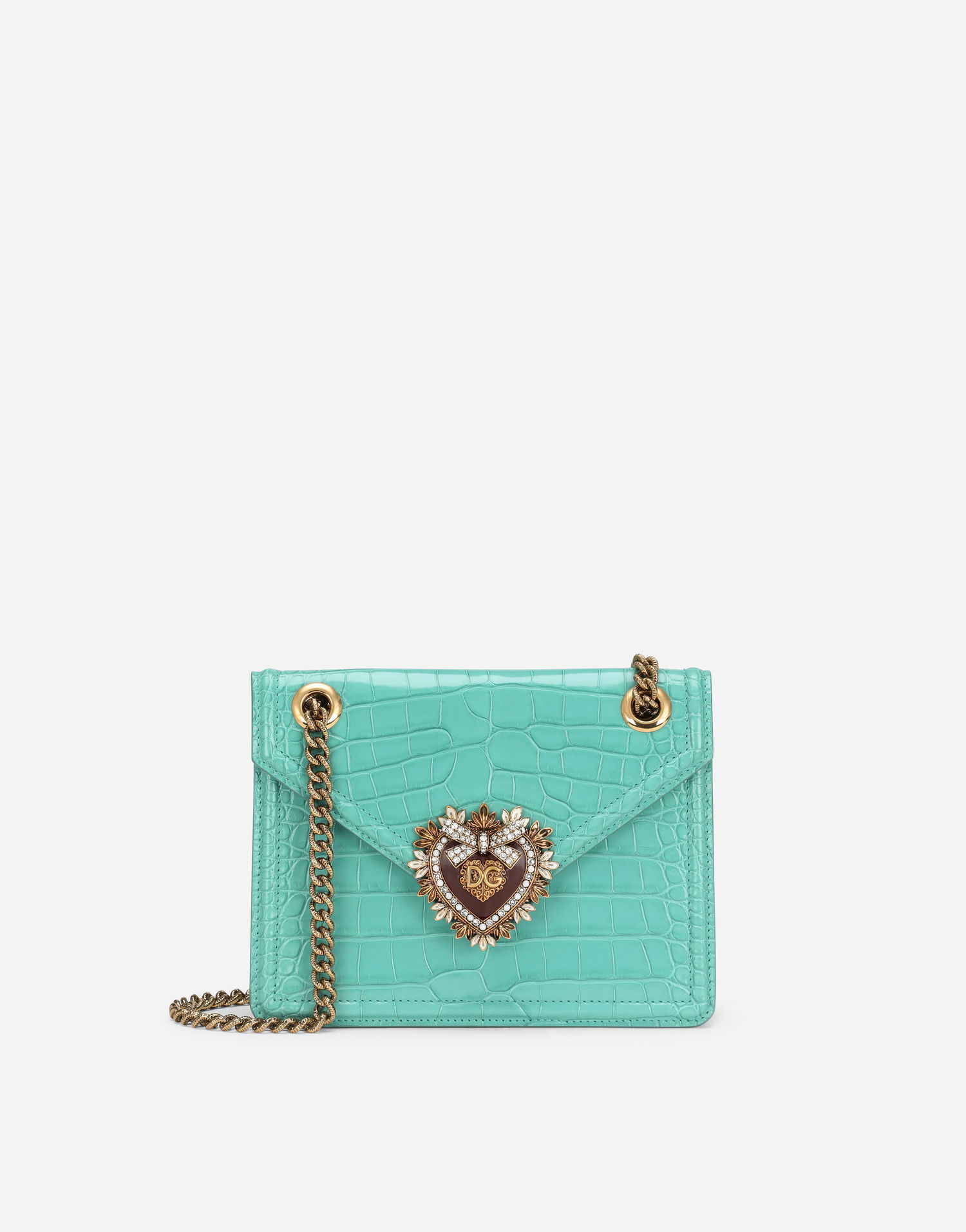 Håndtaske Dolce & Gabbana Dolce & Gabbana Devotion Crocodile Skin Medium Bag Turkis | BB6641A2R0887117, 0