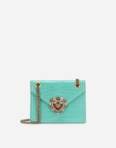 Håndtaske Dolce & Gabbana Dolce & Gabbana Devotion Crocodile Skin Medium Bag Turkis | BB6641A2R0887117, 0