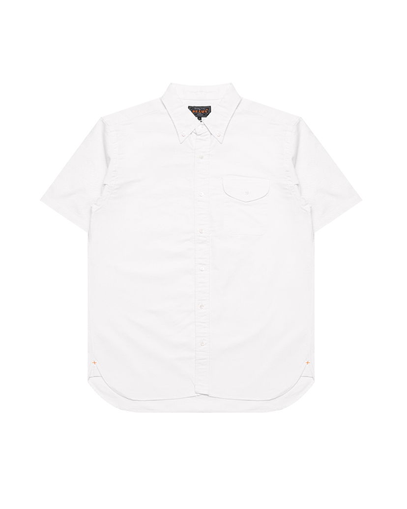 Skjorte BEAMS Beams Plus Button-Down Short Sleeve Oxford Shirt Hvid | 38010032139-01