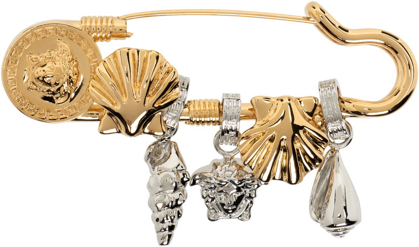 Stift Versace Versace Gold & Silver-Tone Icons De La Mer Safety Pin Brooch Gul | 1020570_1A00620