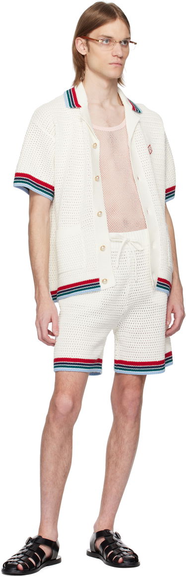 Sweater Casablanca Casablanca Gothic Crochet Knit Polo Shirt Hvid | MS25-KW-920-01, 3