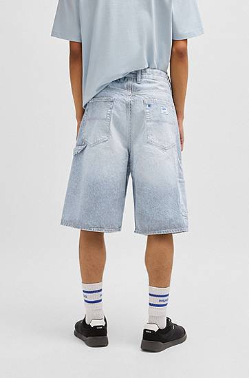 Shorts BOSS Striped Denim Wide-Leg Shorts Blå | 50534609, 1